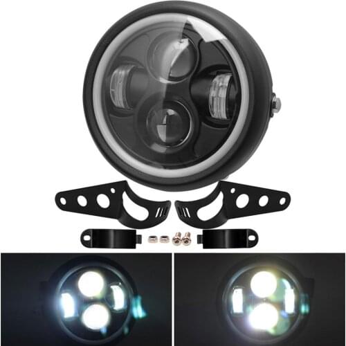 6.5" Motorcycle Universal LED Headlight Hi&Lo HeadLamp Bulb DRL With Angel Ring + Mount Bracket For Harley Sportster Cafe Racer