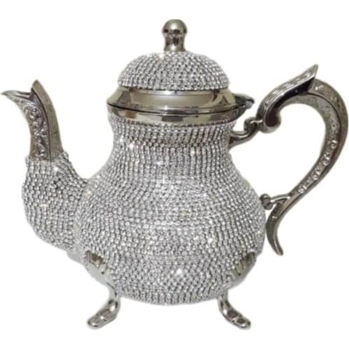 Swarovski Stone Embroidered Lux Teapot Crystal Cubic Zirconia Copper Teapot 1500 Ml Gold-Silver-Color