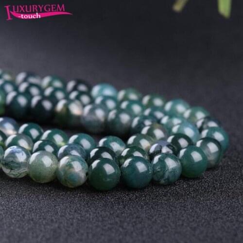 High Quality Natural Moss Agates Stone Round Shape Loose Spacer Smooth Beads 4/6/8/10/12/14mm DIY Jewelry Accessory 38cm sk14