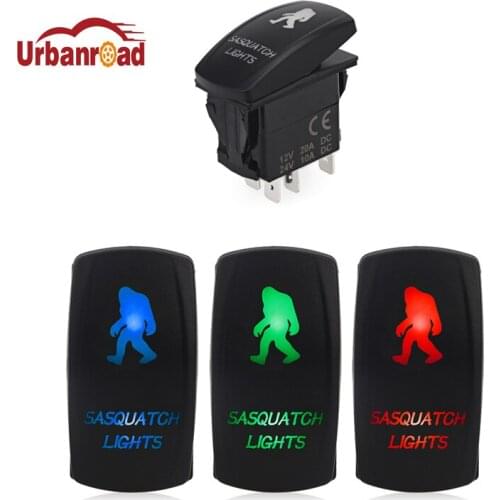 High Quality Waterproof 5 Pin Laser Rocker Toggle Switch SASQUATCH LIGHTS 20A 12V On/off LED Light Blue Green Red