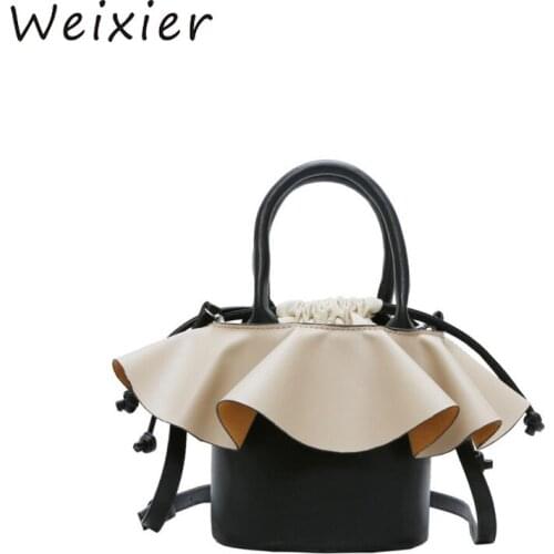 WEIXIER design bags women bag Wave Ruffled Pu Leather Bucket Bag for Ladies bag Shoulder Bag Female Totes Bag LL-95