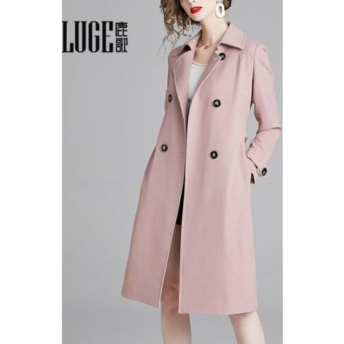2021 autumn new double breasted Lapel coat ol temperament, waist slim and knee length windbreaker for women