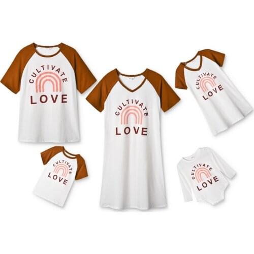 Cultivate Love Letter Printed Daddy Son T-shirt Mom Daughter Short Sleeve Dress White Family Look Matching Outfits Clothes 0-9Y