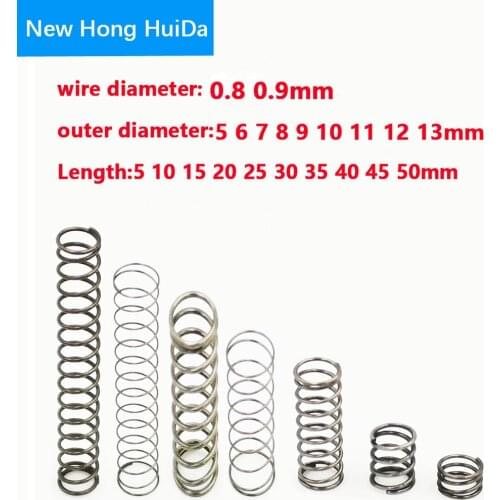 10pcs 0.8 0.9mm Wire Dia OD 5 6 7 8 9 10 11 12 13mm Y-type Rotor Return Compression Pressure Spring 10-50mm 304 Stainless Steel