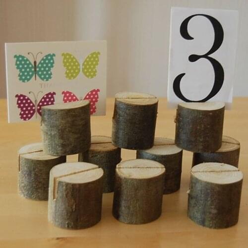 10pcs Rustic Wooden Stump Place Card Holder Number Name Menu Table Stand Picture Photo Clip Wedding Party Supplies