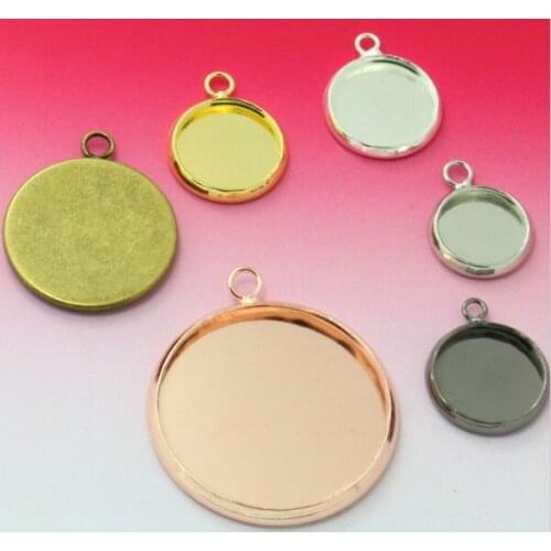 200pcs Antique Bronze/Rhodium plated Pendant Blank Jewelry Connectors with inner 14mm Single Circle Tray for Cameo Cabochons
