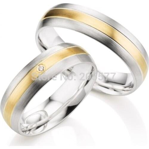 2014 Top Quality Handmade Gold Plating Inlay white gold color titanium Wedding bands Couples Rings pair jewelry