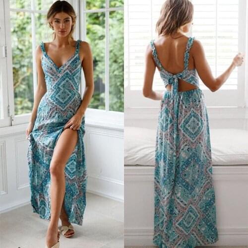 2021 European And American Spring And Summer Hot Models All-match Suspenders Tie Knot Long Dress Sexy Waist Printed Skirt