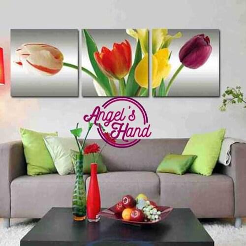 3 pcs/set,Diy Diamond Painting Cross Stitch,Rhinestone Handcraft Pasted,Full Rhinestone 3d Embroidery Mosaic tulip Flower decor