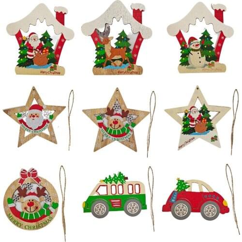 5Pcs/Set Christmas Wooden Signs Round Wood Chips Ornaments Christmas Party Signs Hanging Plaques DIY Crafts Home Wall Decoration