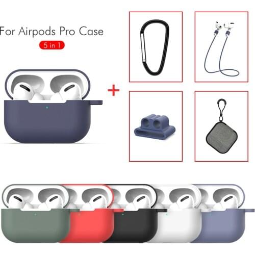 5PCS/Lot Silicone Earphone Case For Apple AirPods Pro Anti-lost Strap Earbuds Box Cover For Airpods Air pod Pro hook Shockproof