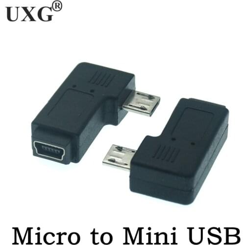 90 Degree Left & Right Angled Micro USB Male to Mini USB Female Adapter Connector Converter Adaptor for Mobile Phones MP3