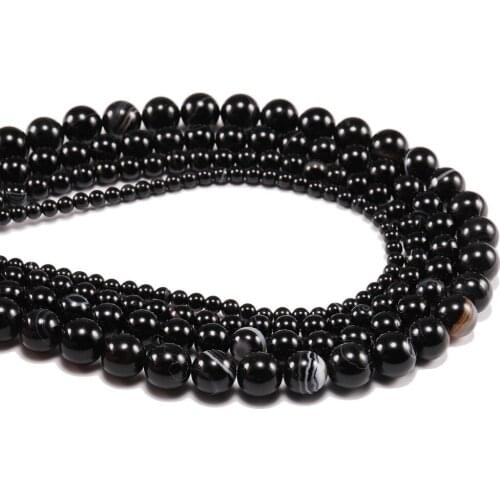 1strand/lot 4 6 8 10 12 mm Natural Black Banded Agat Natural Stone Round Beads For Jewelry Making DIY Bracelet Necklace Earrings