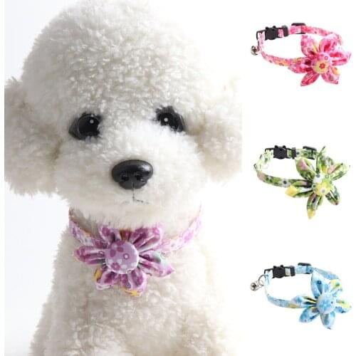 Adjustable Pet Collar Flower Decor Dog Cat Collar With Bell Easy Wear Buckle Necklace Accessories For Small Medium Large Dogs
