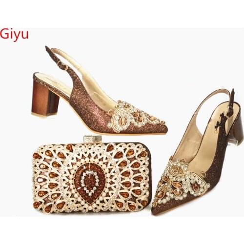 Doershow African Shoes And Bag Matching Set With coffee Hot Selling Women Italian Shoes And Bag Set For Party Wedding! SBK1-3