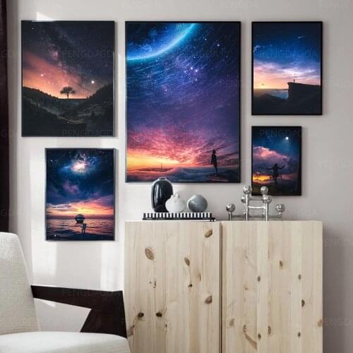 Hd Prints Starry Sky Canvas Painting Wall Art Deer Modular Pictures No Frame Landscape Poster Home Decoration For Living Room