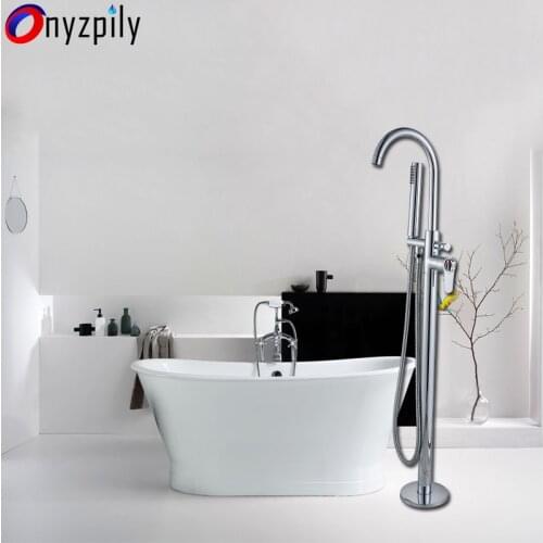 Chrome Bathroom Thermostatic Free Standing Floor Tub Faucet Pop-Up Handle Cold and Hot Mixer Water Tap Bathtub Faucets toneria
