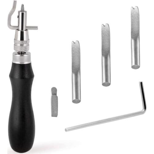 Imzay Leather Groover Tool(Black), 7in1 Pro Adjustable Stitching Groover And Creasing Edge Beveler For Leathercraft Work