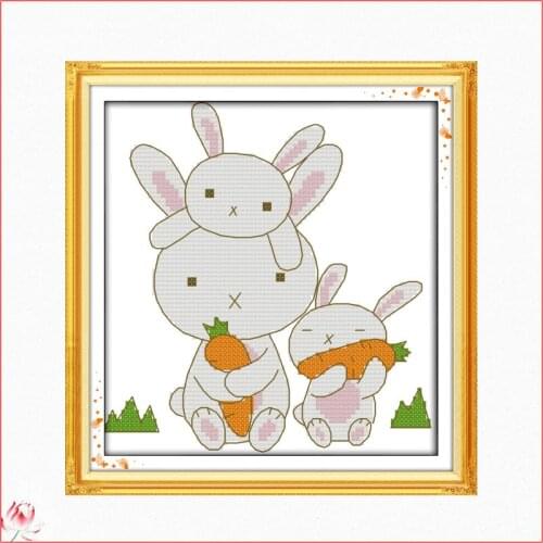 The Cute Rabbit Cross Stitch Patterns Print Fabric Embroidery Needlework Kits 11CT 14CT DIY Crafts Home Decor Canvas Paintings