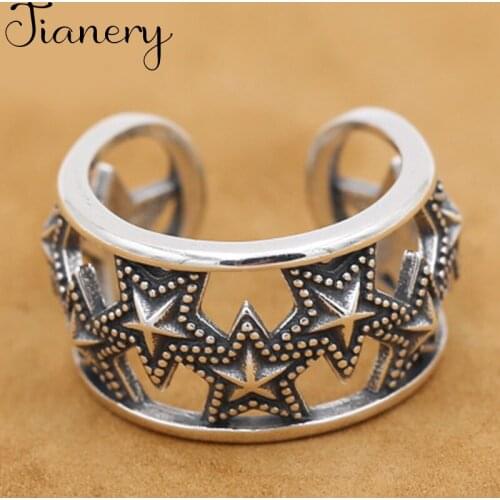JIANERY Korean Trendy Silver Color Star Rings For Women Lady Men Antique Rings Jewelry