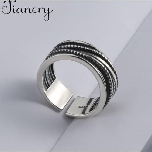 Personality Gothic Vintage Lines Rings For Women Bridal Wedding Engagement Punk Resizable Antique Rings Rock Jewelry