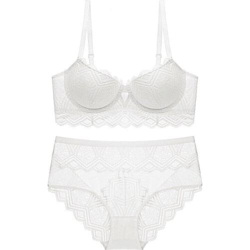 Women Breathable And Comfortable Push Up Bra Brief Set Thick Padding Underwear Lace Bralette Set Transparent Bra And BRIEF Sets