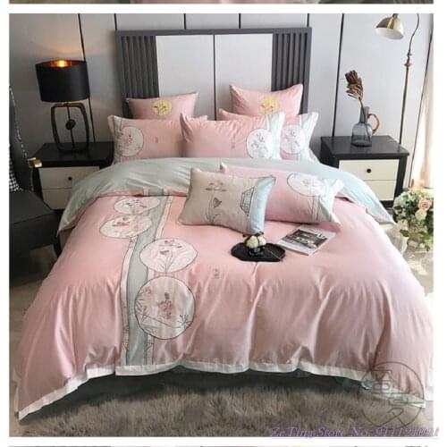 Pure Cotton Bedding Set 4pcs Quality Home Textile New Chinese style 100TC floral embroidery wide quilt cover double bed supplies