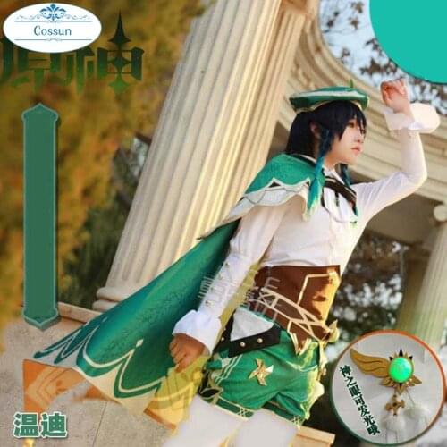 Anime Genshin Impact Venti Game Suit Lovely Uniform With Cloak Hat Cosplay Costume Halloween Outfit For Women Men New 2020