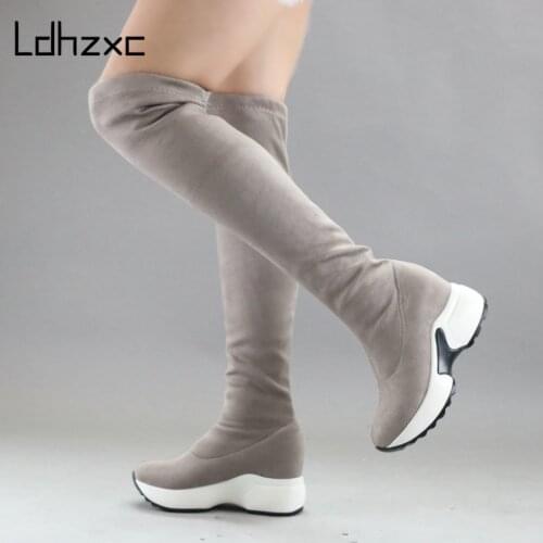 LDHZXC 2020 Stretch Fabrics Over The Knee Boots women Shoes Height Increasing Autumn Winter Casual Long Boots Size34-43