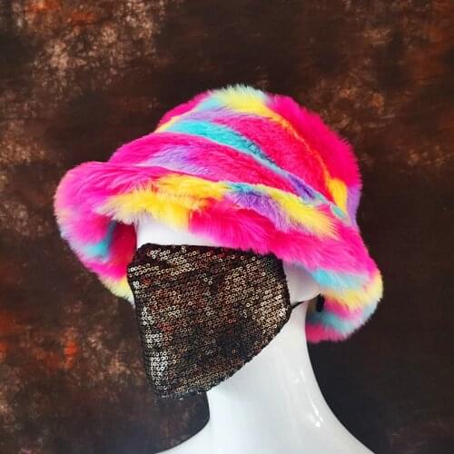 Fashion Autumn Winter Women Faux Fur Bucket Hats Fox Rabbit Solid Thickened Soft Warm Man Fishing Cap Outdoor Vacation Girl Hat