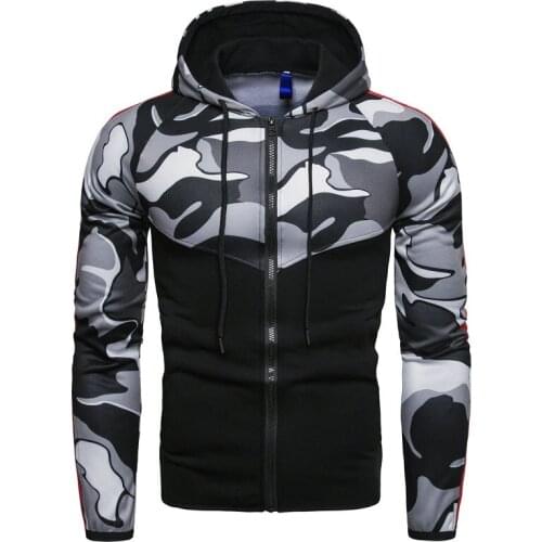 Mens Slim Long Sleeve Hooded Jacket 2019 Windbreaker Zipper Jacket Military Camouflage Clothing Brand