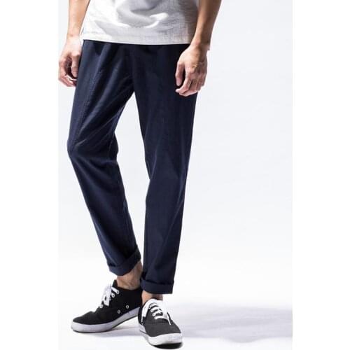 Mens Linen Cotton Drawstring Capri Pants Summer Slim Leg Casual Trousers Men Eklastic Waistband Leightweit Pencil Pants PT-193