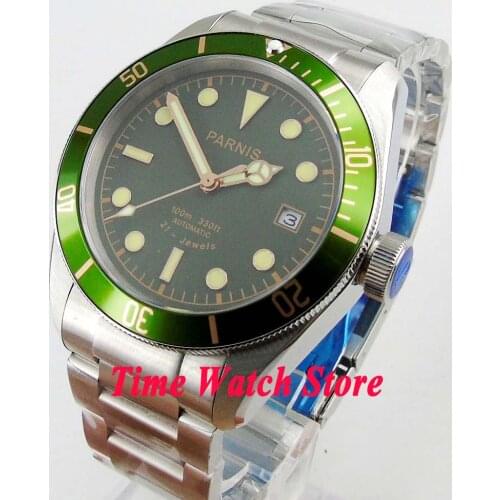 41mm PARNIS mens watch sapphire glass green dial luminous bracelet 21 jewels MIYOTA Automatic wirst watch 1005