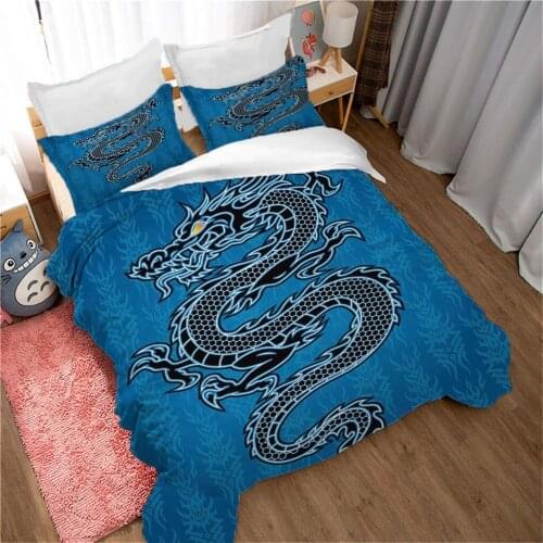 Dragon Pattern Polyester Microfiber Duvet Cover Set 3D Print Black Dragon with Zipper Closure Pillowcases 2/3pcs Twin Size