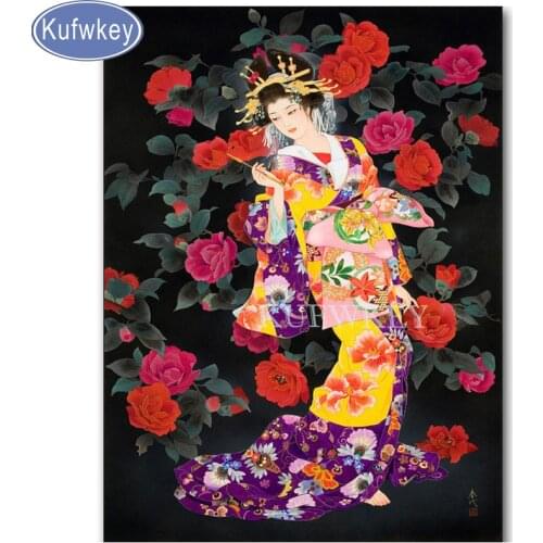Full square round drill 5D DIY diamond painting mosiac japanese woman cross stitch kits 3d embroidery rhinestone pattern decor