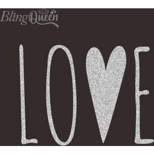 BlingQueen 12PCS/LOT Iron On Patches DIY for T-Shirt Heat Transfer Glitter Vinyl Stickers Love Design