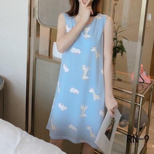 New Women Nightgowns 2020 Summer Sexy Women Cartoon Night Dresss Sleeveless Polyester Girls Teenger Sleepwear with Chest Pad