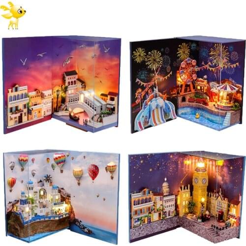 New DIY Mini Book Dollhouse Bigben Balloon Kit Assembled Miniature With Furniture Doll House Toys For Children Girl Gifts