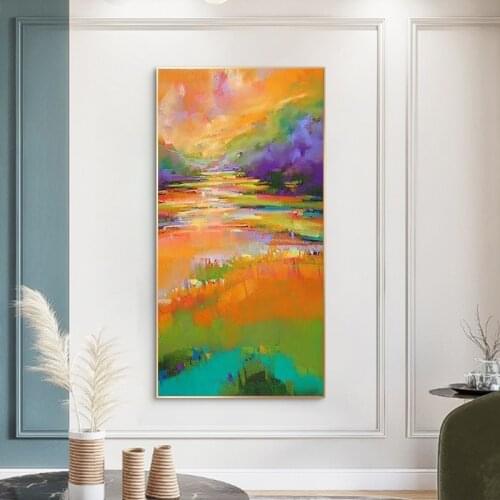 Orange hand-painted oil painting blue modern abstract living room bedroom porch mural large oil painting can be customized