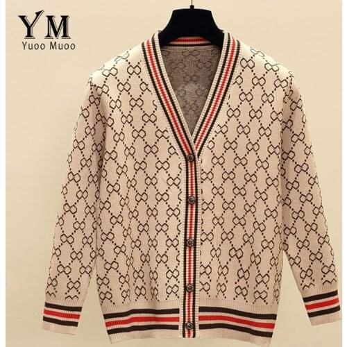 YuooMuoo Autumn Cardigans 2021 Brand Fashion Letters knitted V-neck Single-breasted Cardigan Coat Casual Offiice Lady Tops Femme