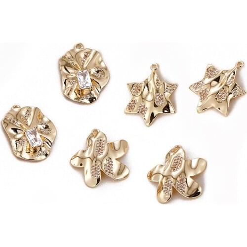 2PCS Pleated Petal Flower Zircon Pendant Necklace 14k Gold Plated for Jewelry Making Diy Earrings Supplies Brass Accessories