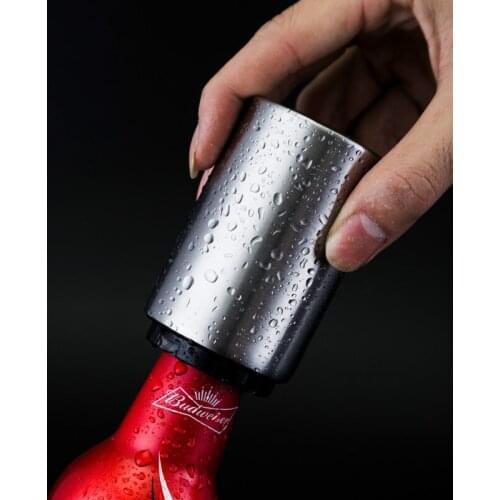 Portable Automatic Magnetic Stainless Steel Bottle Opener Push Down Wine Beer Door Opener Practical Kitchen Accessories