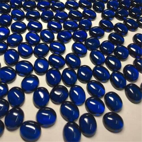 Size 5x7~10x12mm 5A Oval Shape Cut Cabochon Flat Back 34# Deep Blue Synthetic Corundum Stone Lab Grown Gems For jewelry