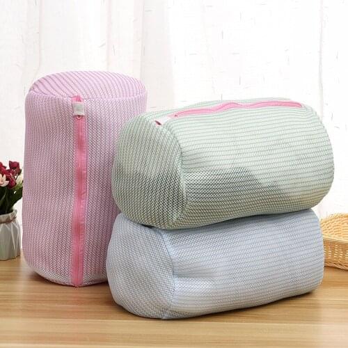 Mesh Cylinder Wash Bag Zipper Laundry Bags Washing Home Use Mesh Clothing Underwear Organizer Washing Bag Bath Accessories