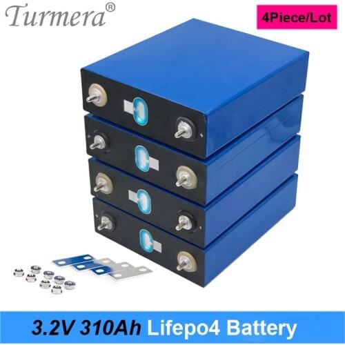 Turmera 4Pieces 3.2V 310Ah Lifepo4 Battery 12V 24V 48V Rechargeable Battery Pack for Electric Car RV Solar Energy Storage System