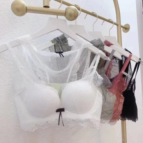 Comfortable Gathering Sexy Underwear Suit Push Up Bra Ring-free Full Lace Edge Massage Cup Bra+Set Lingerie Femme Thick Cotton