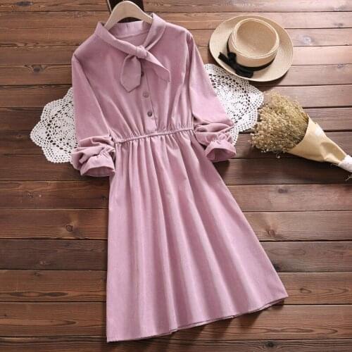 Vintage Women Dress High Quality Kawaii Korean Style Shirt Dress Female Elegant Long Sleeve Vintage Shirt Dress Vestidos P267