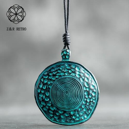 Vintage Jewelry Green Women Long Necklace Statement Necklaces & Pendants Round Zinc Alloy Female Necklace Women Fashion Chokers