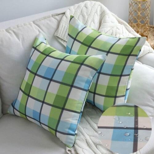 Waterproof Mediterranean Blue Plaid Pillow Case Cushion Living Room Lumbar Pillowcase Outdoor Pillowcover 24X24 INCH