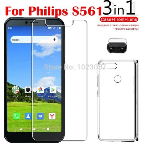 3-in-1 Case Glass For Philips S561 S 561 5.45 Screen Protector Glass Full Protection on For Philips S561 Camera Lens Glass